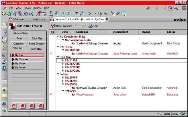 Lotus Notes Software - Customer Tracker - Action List