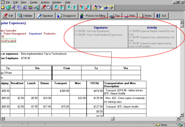 Lotus Software Notes - Expense Tracker - Signatures