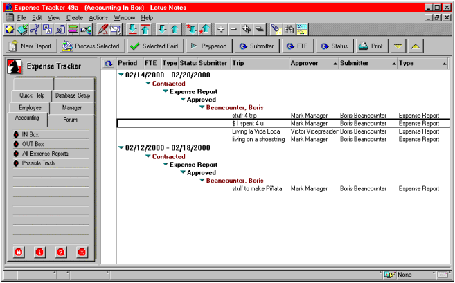 Lotus Notes Software - Tracker Suite - Accounting Tab