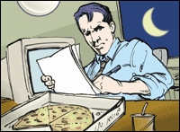 Mark works late into the night