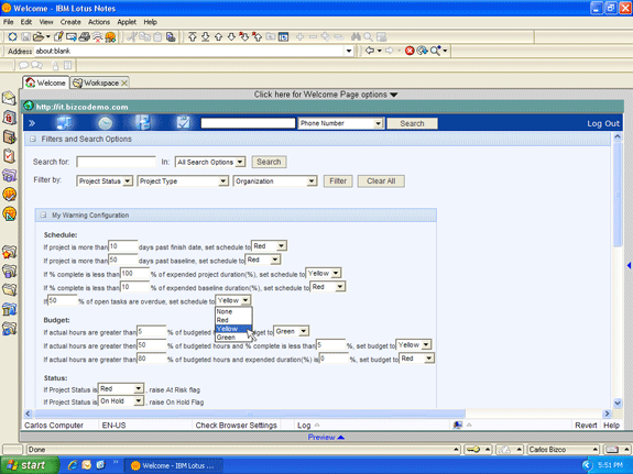 Filtering the project dashboard