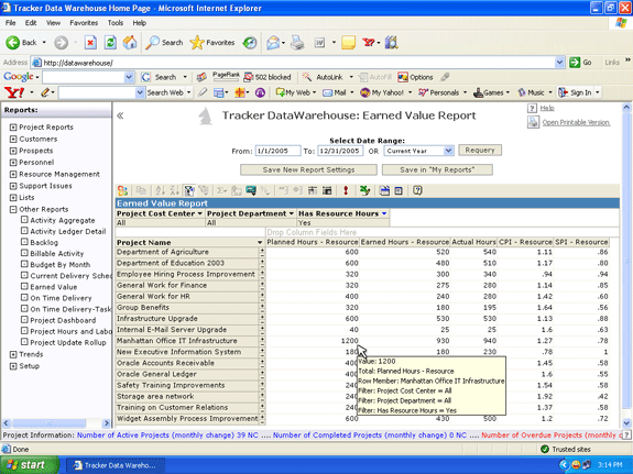 Earned value reports