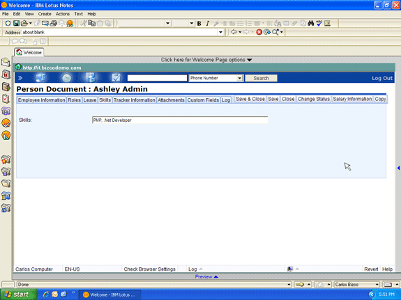 Recording employee skills in Lotus Notes