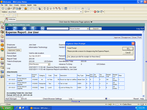 Expense report approval routing