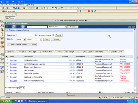 Lotus Notes expense report management