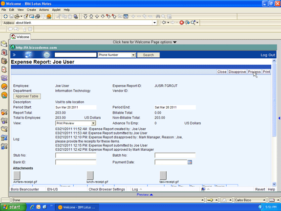 Lotus Notes expense log