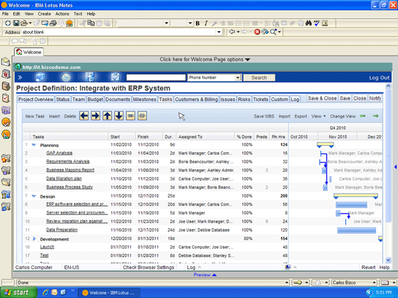 Lotus Notes Gantt charts