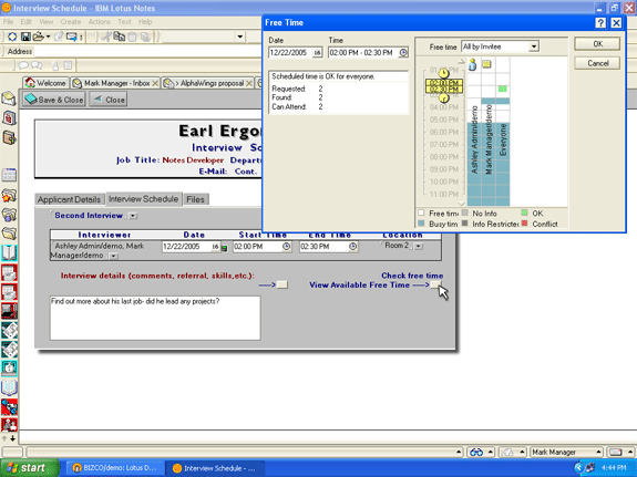 Manage interview schedules with Lotus Notes