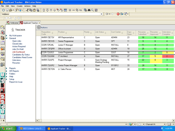 Color coded job dashbaords in Lotus Notes