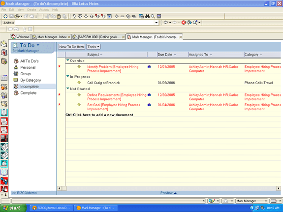 Lotus Notes To-Do functions