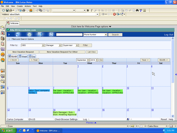 Organizational calendar