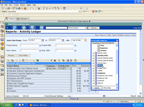 Data Warehouse report with pivot table