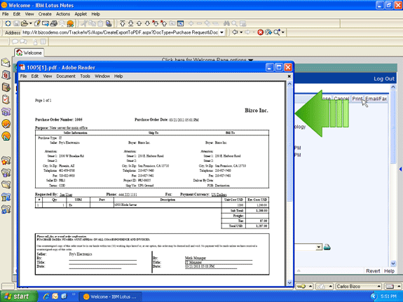 Export a Lotus Notes purchase order to Adobe PDF