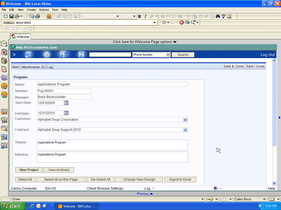 Project program documents within Lotus Notes