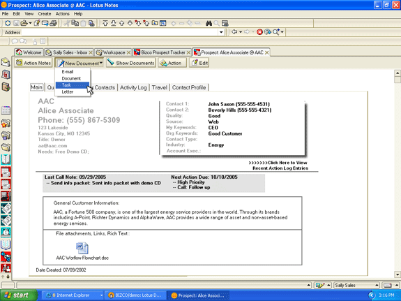 Prospect files in Lotus Notes