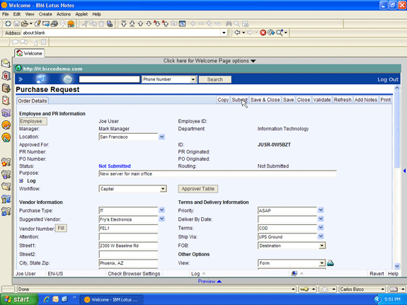 Lotus Notes purchase request forms