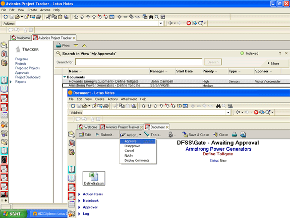 Design for Six Sigma workflow approval