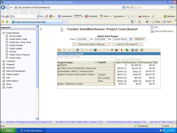 Generate reports on capital and non-capital costs.