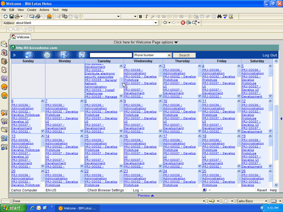 Project task calendar