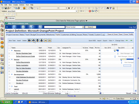 Project task indenting within Lotus Notes