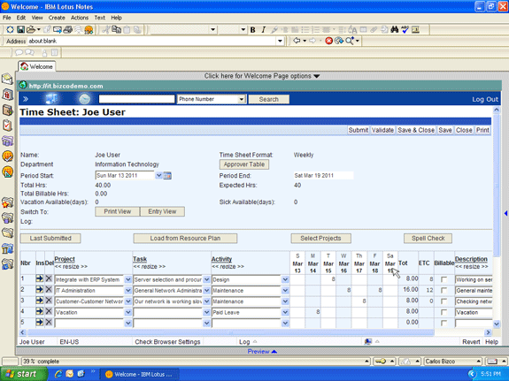 Lotus Notes electronic timesheets