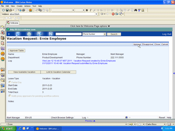 Vacation approval and calendaring in Lotus Notes