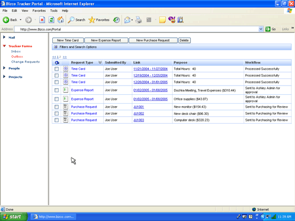 Web access to time cards, expense reports and purchase orders