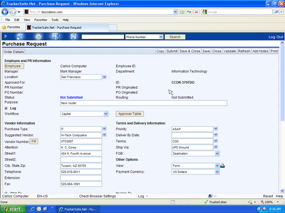 Web based purchase orders